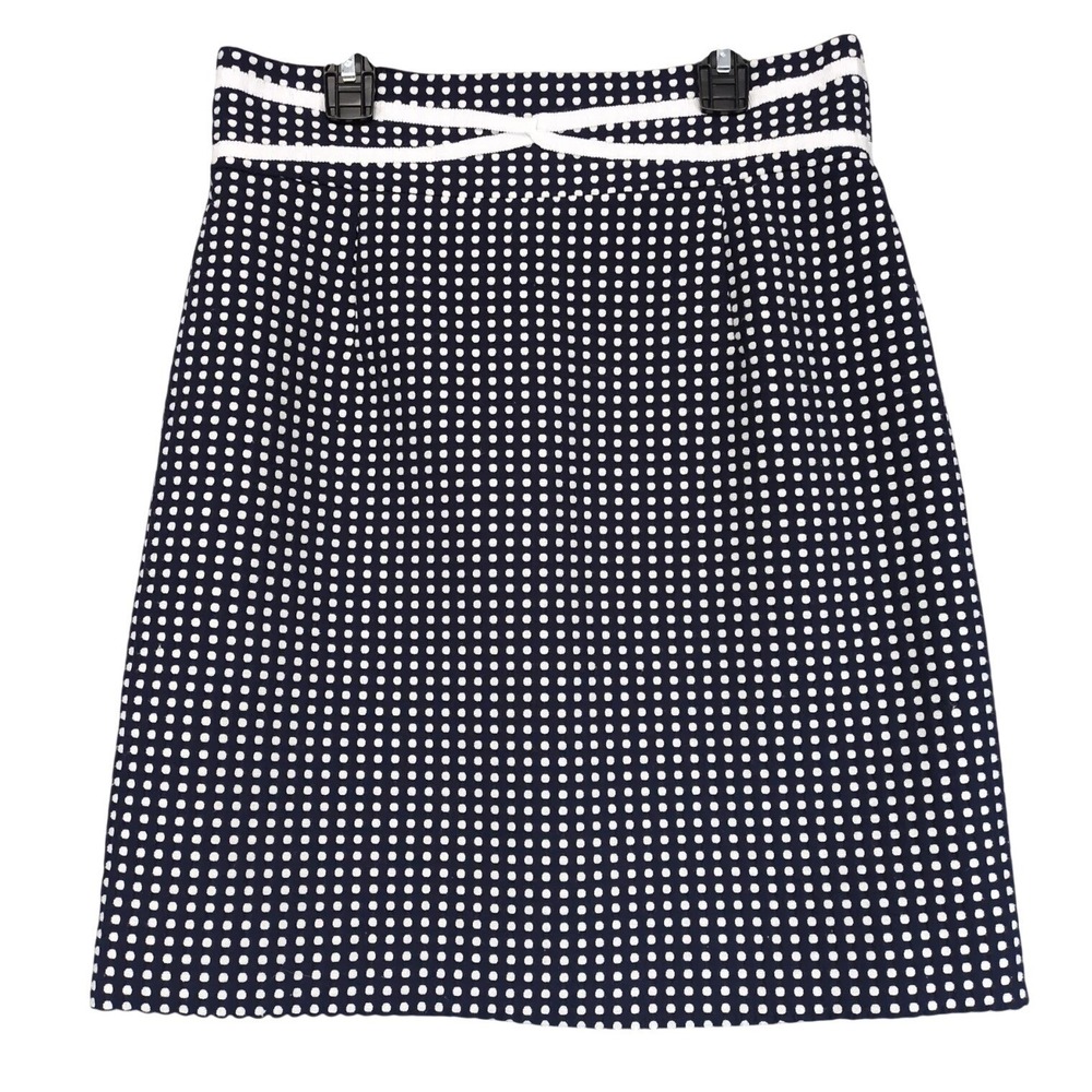 Antonio Melani Blue White Polka Dot Penci Skirt Sz 6 Knee-Length Accent Ribbon